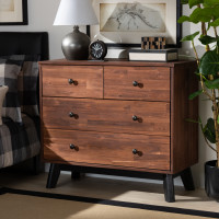 Baxton Studio Calla-Rain Oak/Black-4DW-Dresser Calla Modern and Contemporary Brown and Black Oak Finished 4-Drawer Wood Dresser